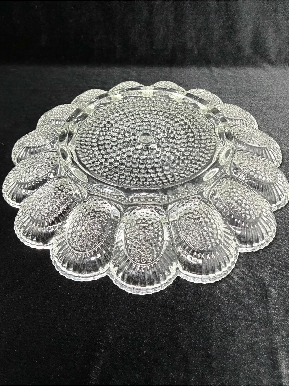 Vintage Indiana Glass Crystal Hobnail Deviled Egg 11' Serving Plate CottageCore